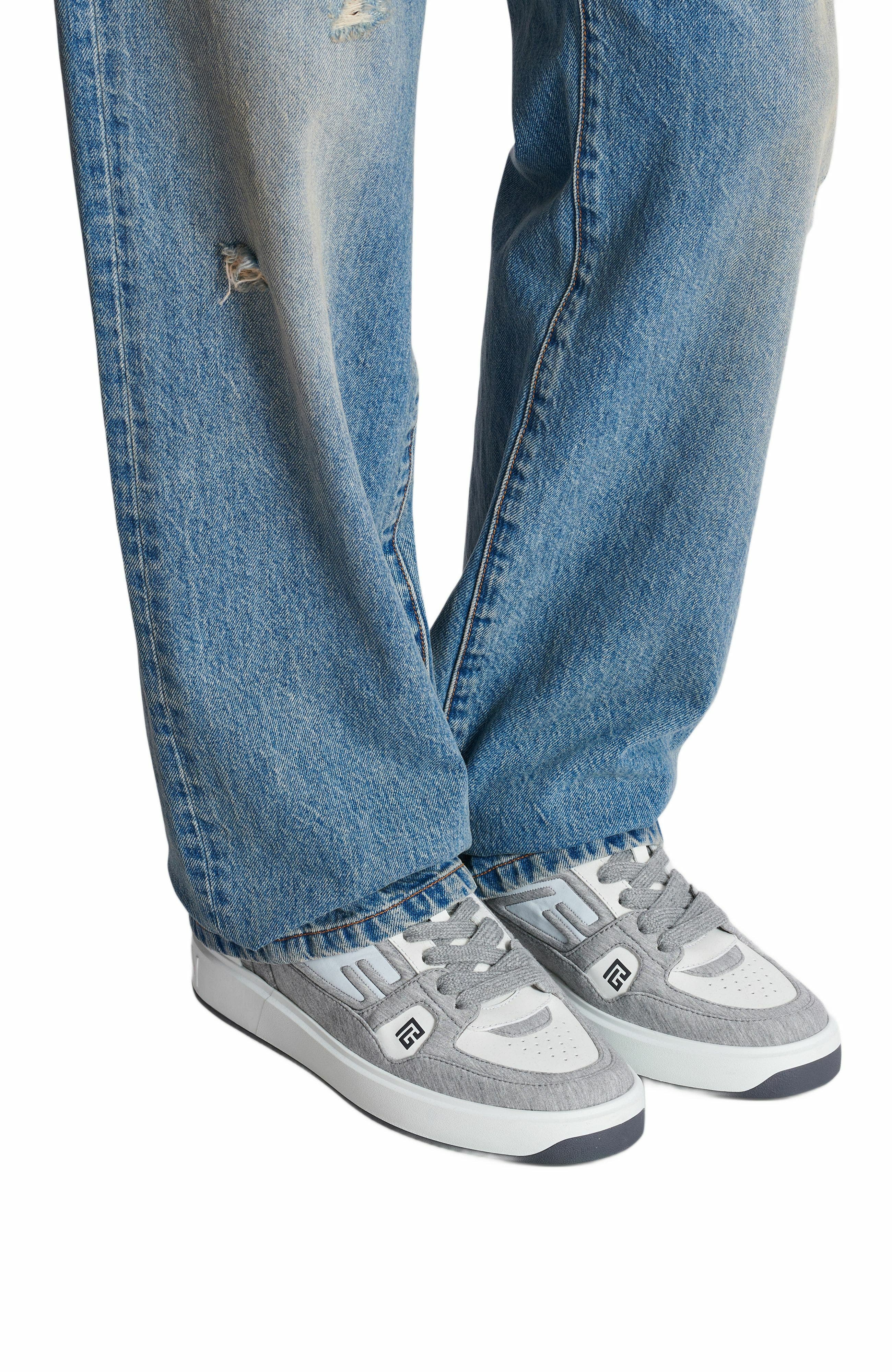 Balmain B-Court Skate Trainers In Fleece And Calfskin, Alternate, color, 