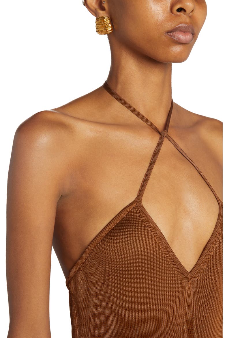 Slinky Jersey Halter Dress, Alternate, color, BRONZE