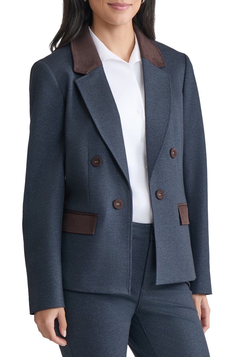 Jones New York Faux Suede Detail Jacket, Alternate, color, Pacific Navy Multi