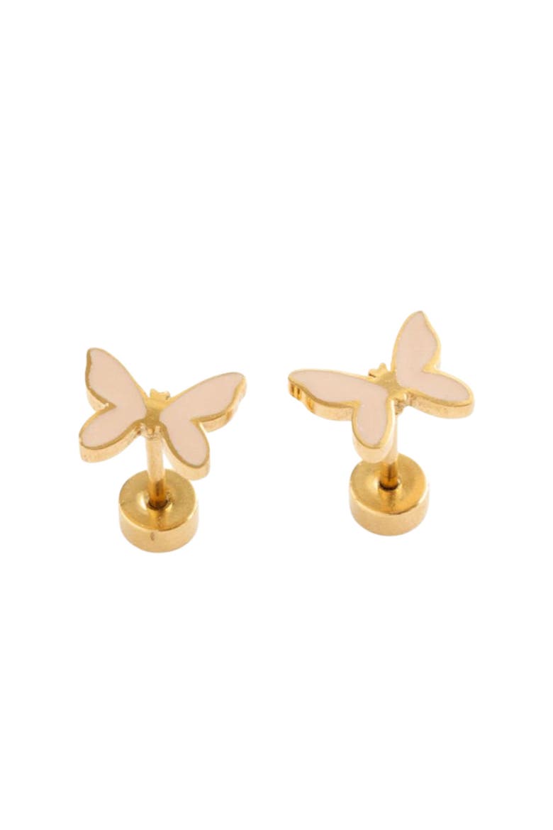 Enamel Butterfly Stud Earrings, Main, color, Pink
