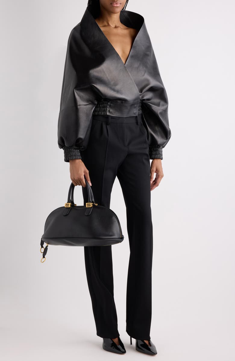 Balenciaga Folded Leather Wrap Jacket, Alternate, color, 1000 Black