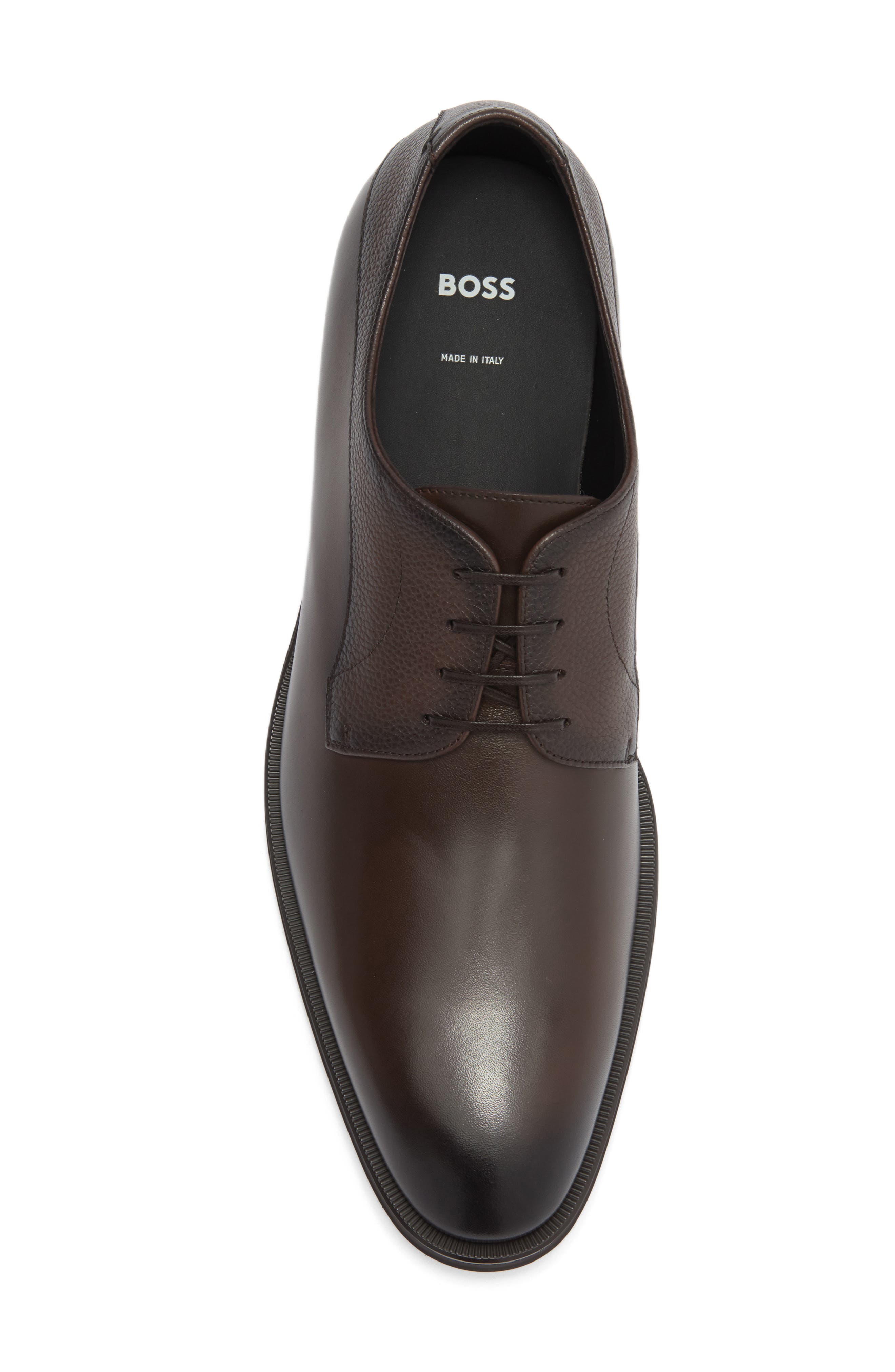 Derrek Mixed Finish Plain Toe Derby, Alternate, color, DARK BROWN