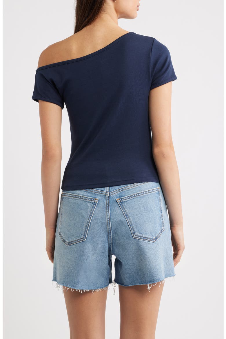 Hibiscus Off the Shoulder T-Shirt, Alternate, color, NAVY