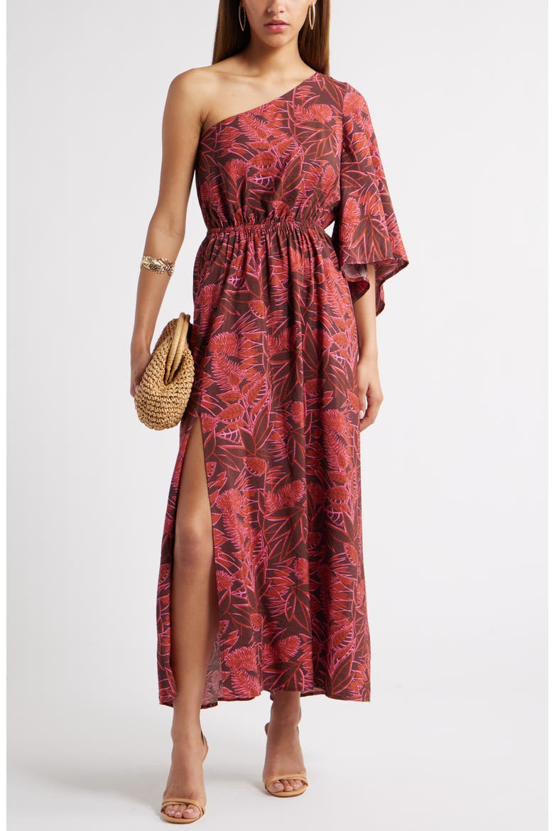 Floral One-Shoulder Maxi Dress, Alternate, color, RUST PINK AUBRI ABSTRACT