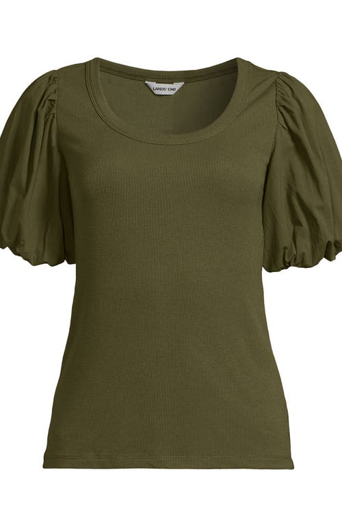 Lands' End Drapey Rib Puff Sleeve Scoop Neck Top In Green