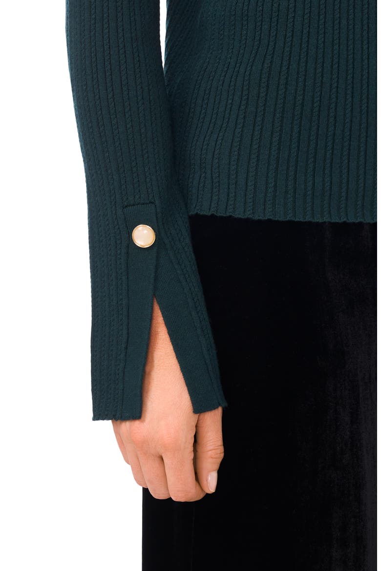 Mock Neck Split Cuff Ribbed Sweater, Alternate, color, MIDNIGHT FOREST