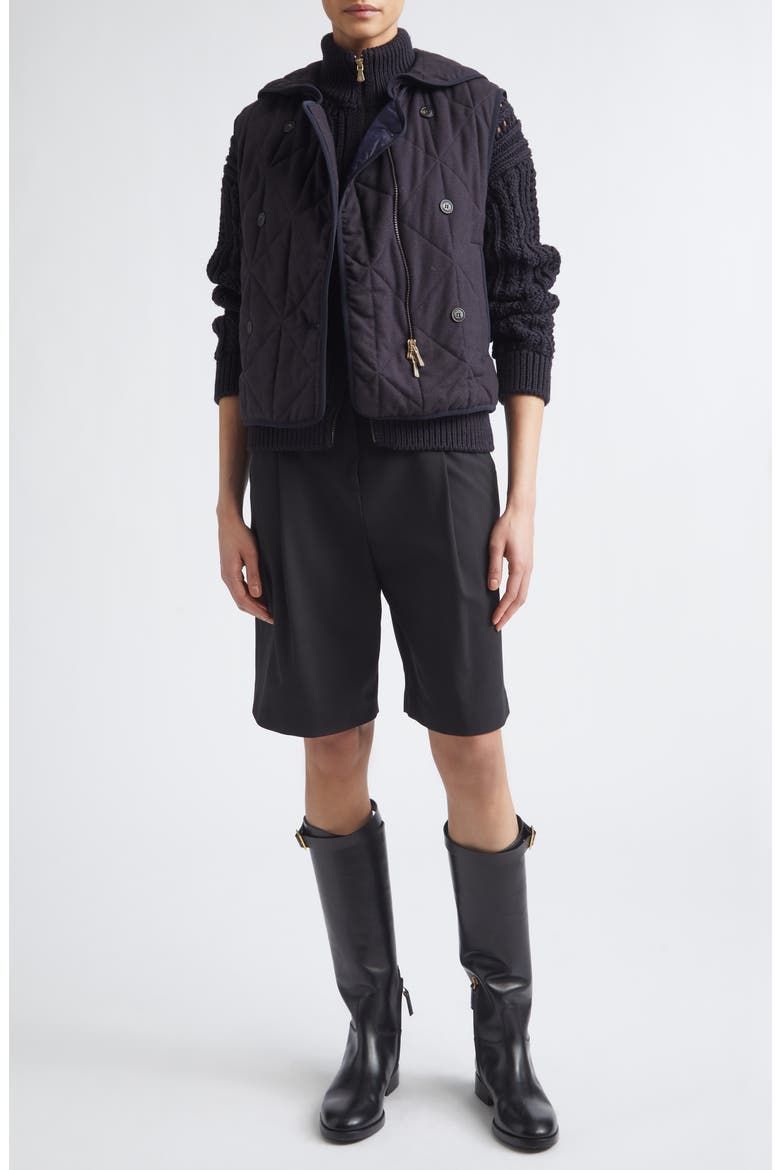 Belted Stretch Virgin Wool Shorts, Alternate, color, 22 BLACK