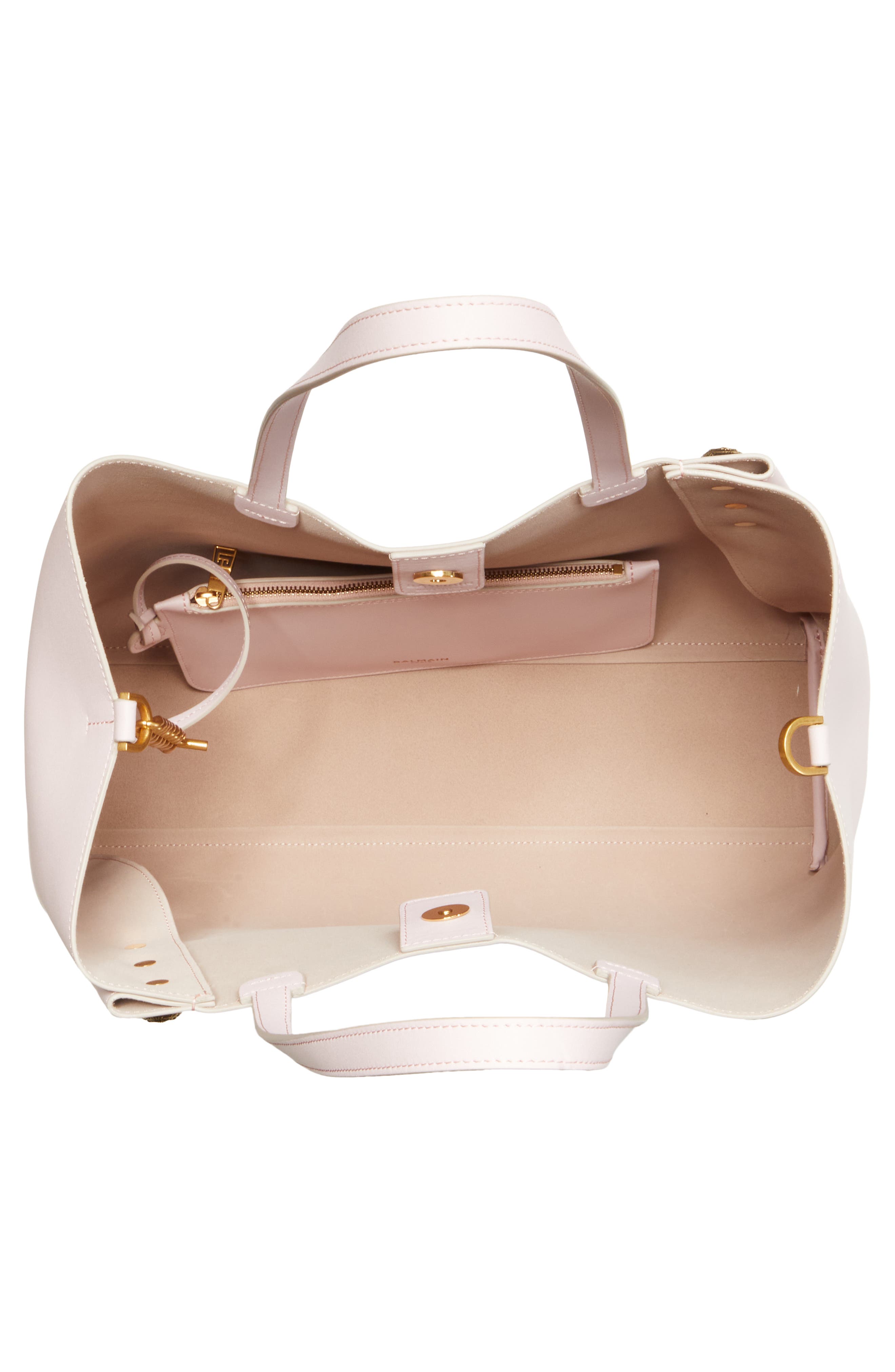 Balmain Emblem Crest Button Calfskin Shopper, Alternate, color, 4Ak Pale Pink