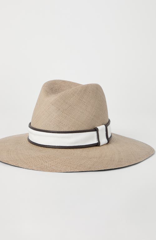 Brunello Cucinelli Straw Embellished Fedora Hat In Cool Beige