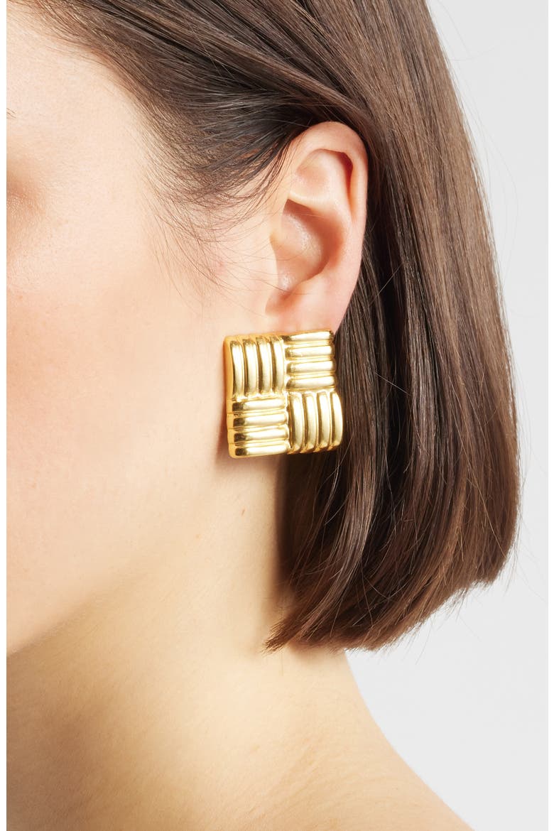 Tufted Square Earrings, Alternate, color, GOLD