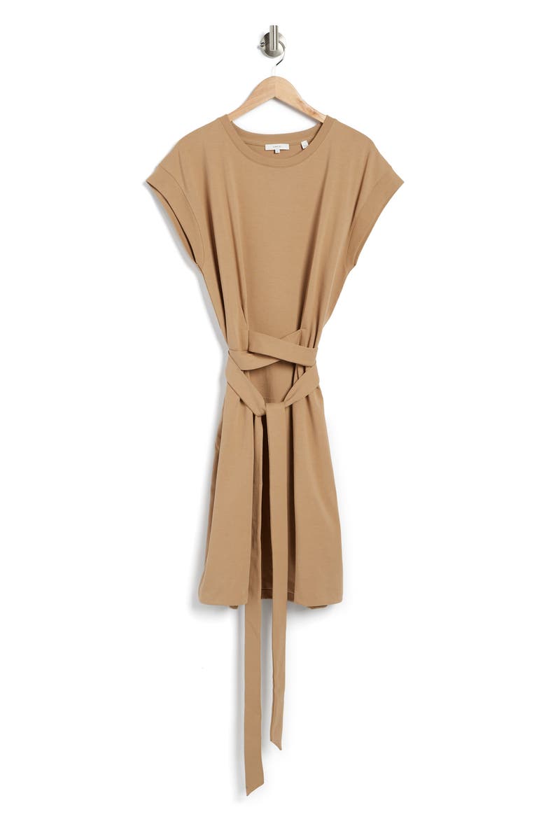 Tie Waist Cotton Dress, Alternate, color, ALMOND