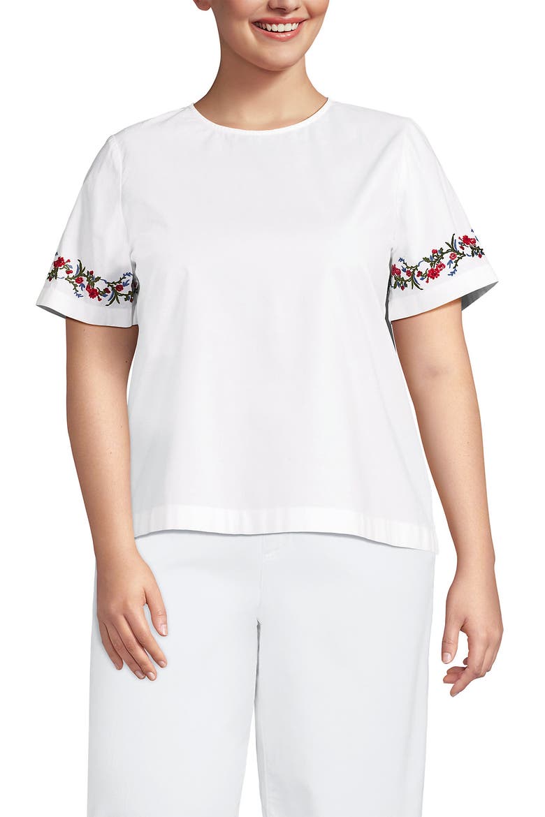 Plus Size Poplin Eyelet Shirt, Main, color, Cherry Border/White