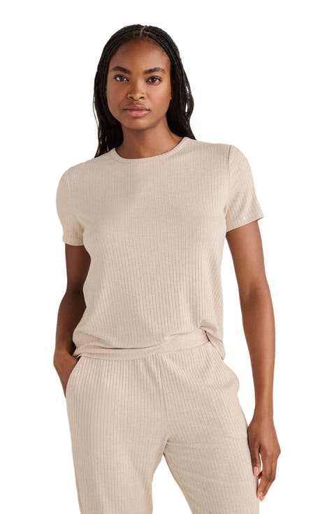 Drapey Rib Knit Short Sleeve Crewneck