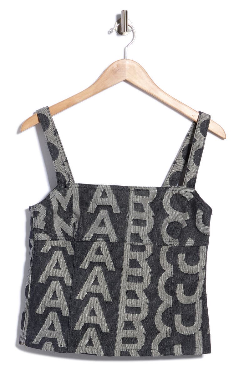 Monogram Denim Bustier Top, Main, color, DENIM BLUE