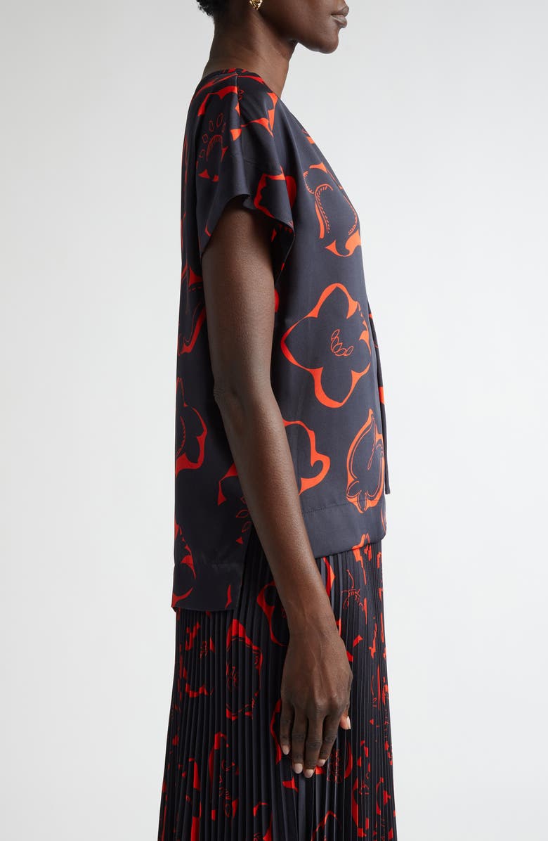 ST. JOHN '50s Floral Print Bolo Tie Top, Alternate, color, Midnight/ Geranium