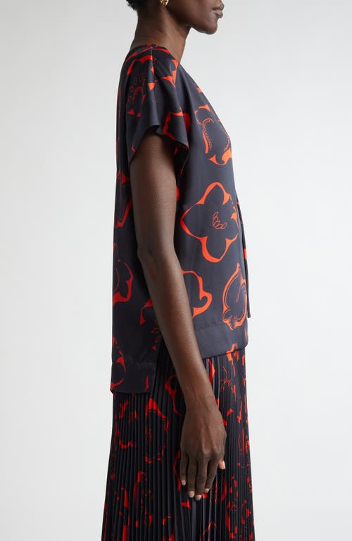 St John St. John Collection '50s Floral Print Bolo Tie Top In Midnight/geranium