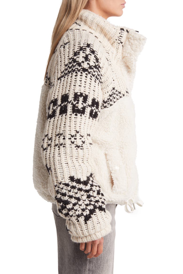 Knit Sleeve Faux Shearling Jacket, Alternate, color, FEELING COZY