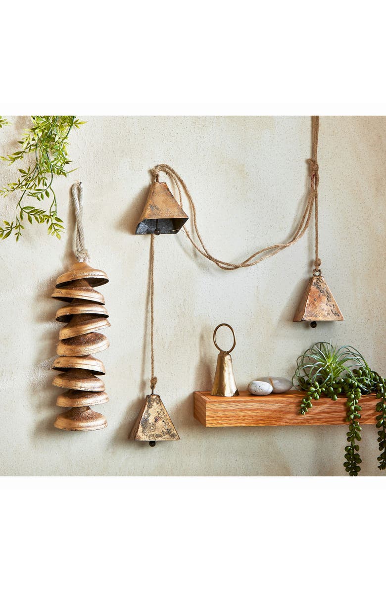 tag Pyramid Temple Bells Jute Rope Swag Antique Brass Holiday Decor, Alternate, color, Gold