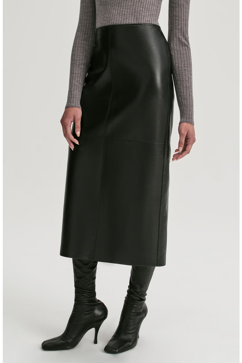 Marta Leather Midi Skirt, Main, color, BLACK
