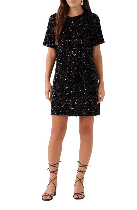 Velvet Sequin Shift Minidress