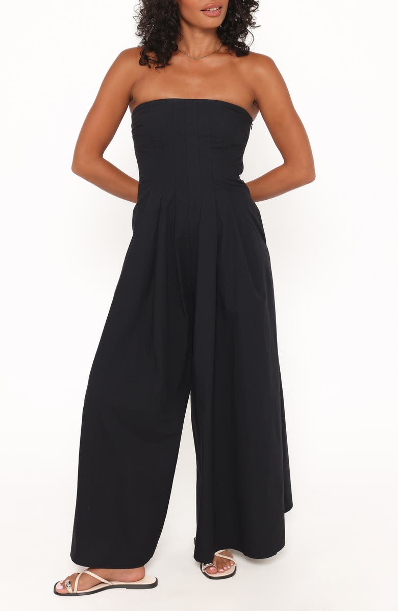 Petal & Pup Wren Strapless Wide Leg Jumpsuit, Main, color, Black