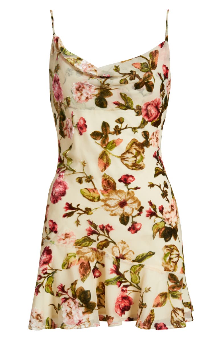 Rare London Cowl Neck Bias Cut Devoré Minidress, Alternate, color, Rose Devore