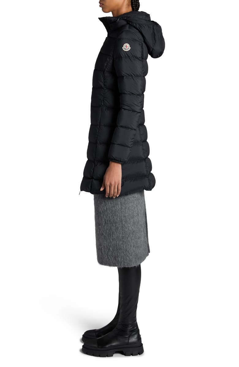 Moncler Gie Water Resistant Down Long Coat, Alternate, color, Black