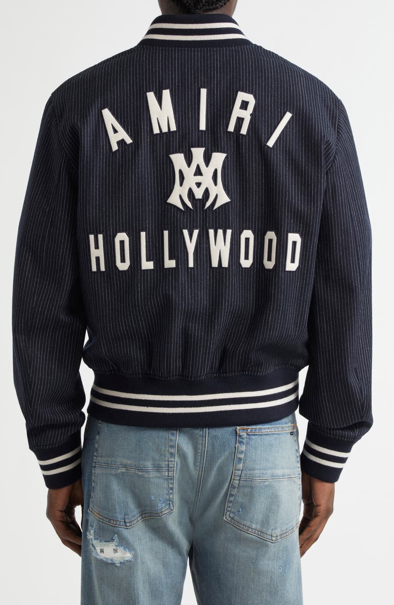 AMIRI Hollywood Pinstripe Wool Varsity Jacket, Alternate, color, 