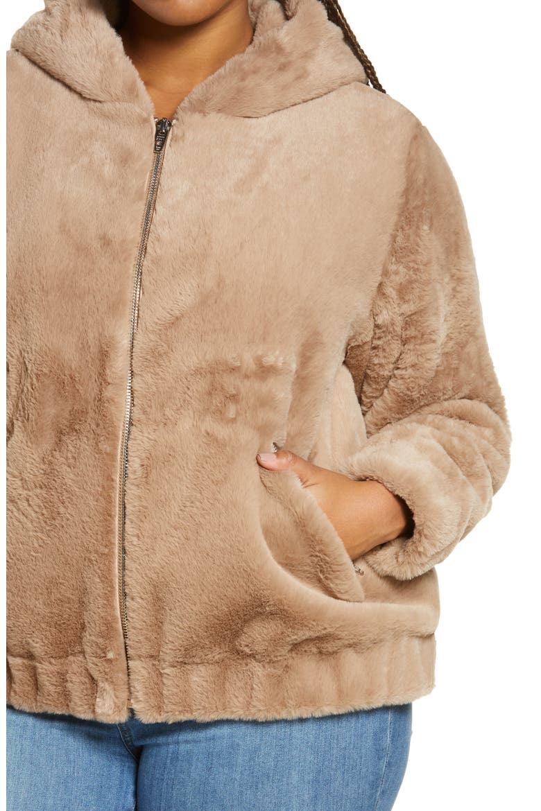 Faux Fur Hooded Jacket, Alternate, color, SAND STONER