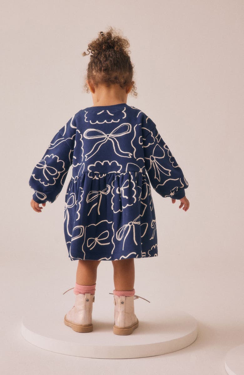 NEXT Kids' Bow Cotton Blend Sweatshirt Dress, Alternate, color, Blue