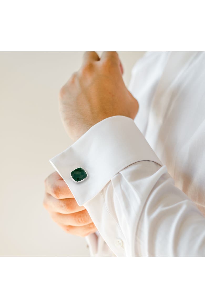 Square Green Faceted Stone Cufflinks, Alternate, color, GREEN