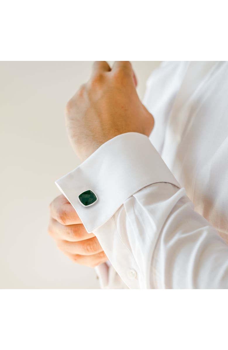 Link Up Square Green Faceted Stone Cufflinks, Alternate, color, Green