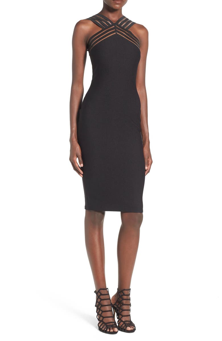 Missguided Halter Body-Con Midi Dress, Main, color, Black