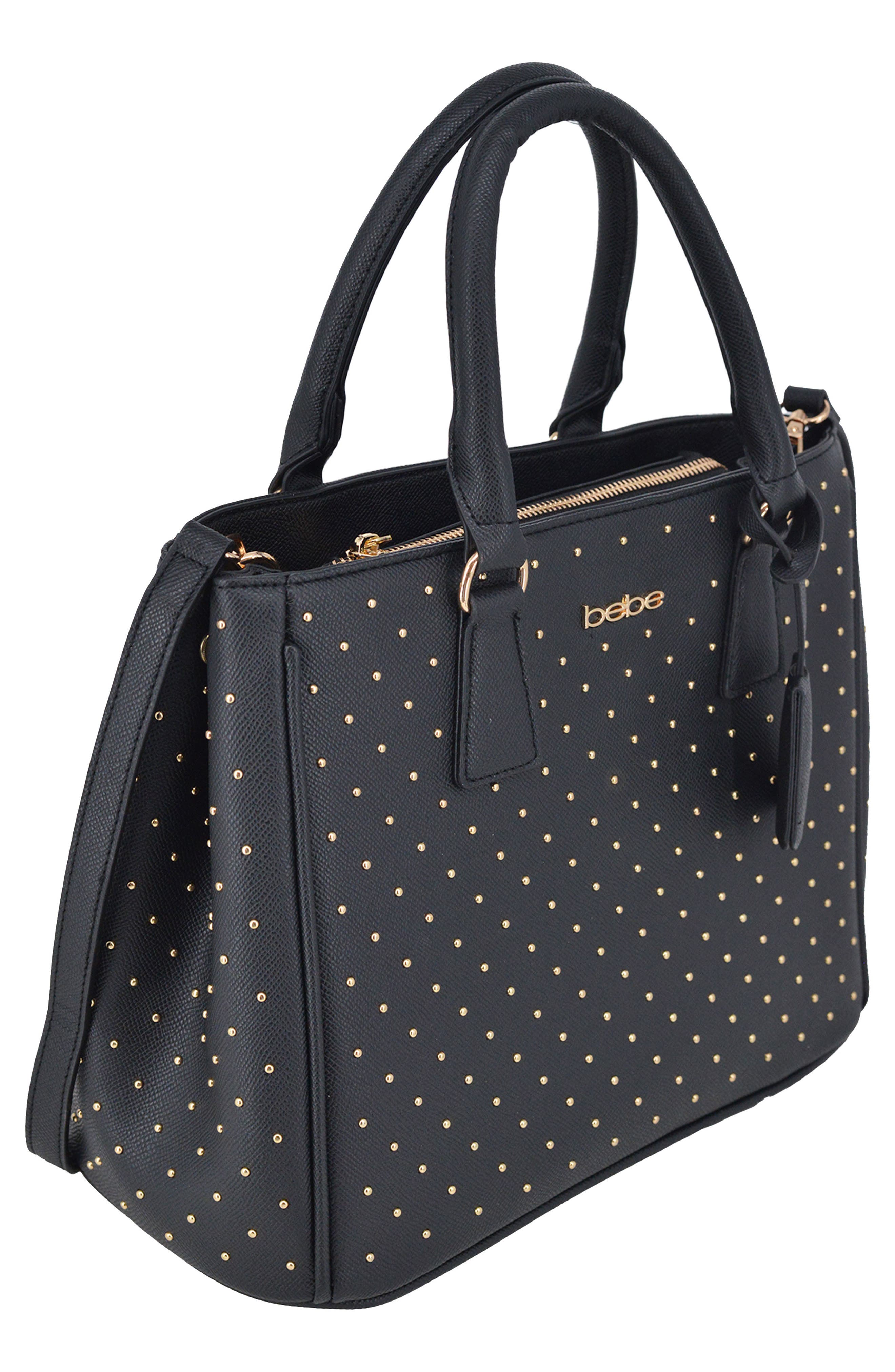 bebe Sagan Studded Satchel, Alternate, color, Black