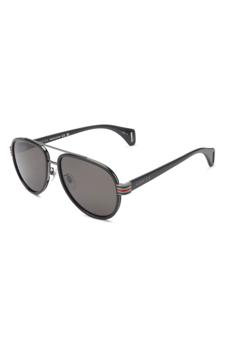 Gucci 58mm Polarized Aviator Sunglasses, Alternate, color, Black Black Grey