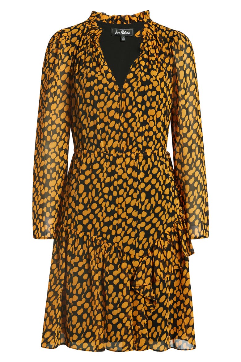 Ruffle Long Sleeve Dress, Alternate, color, GOLDEN DOT