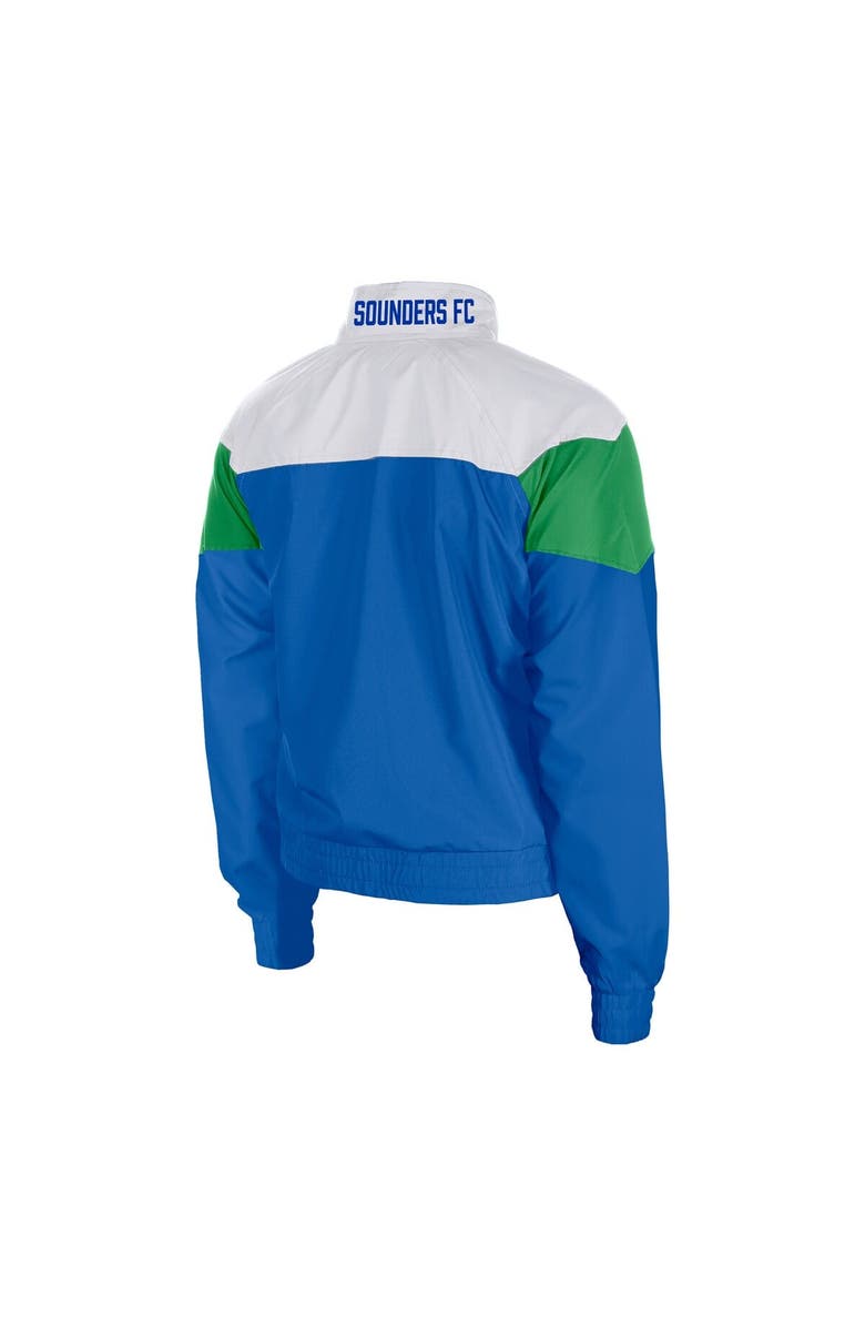 5TH AND OCEAN BY NEW ERA Women's 5th & Ocean by New Era  Blue Seattle Sounders FC Leisure Cropped Full-Zip Windbreaker Jacket, Alternate, color, Blue