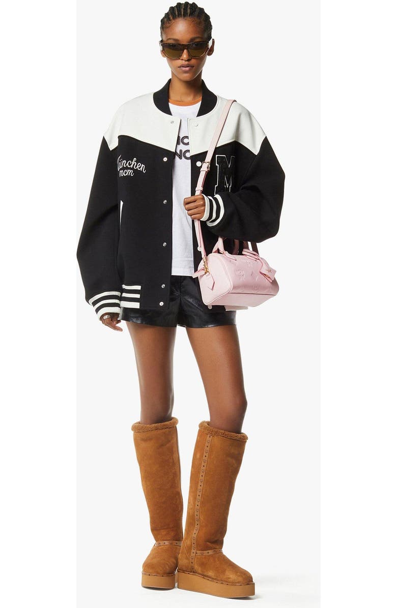 MCM Small Ella Boston Bag in Maxi Monogram Leather, Alternate, color, Lotus Pink