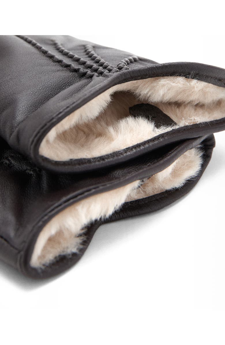 MANGO Faux Fur Lined Leather Gloves, Alternate, color, Chocolate