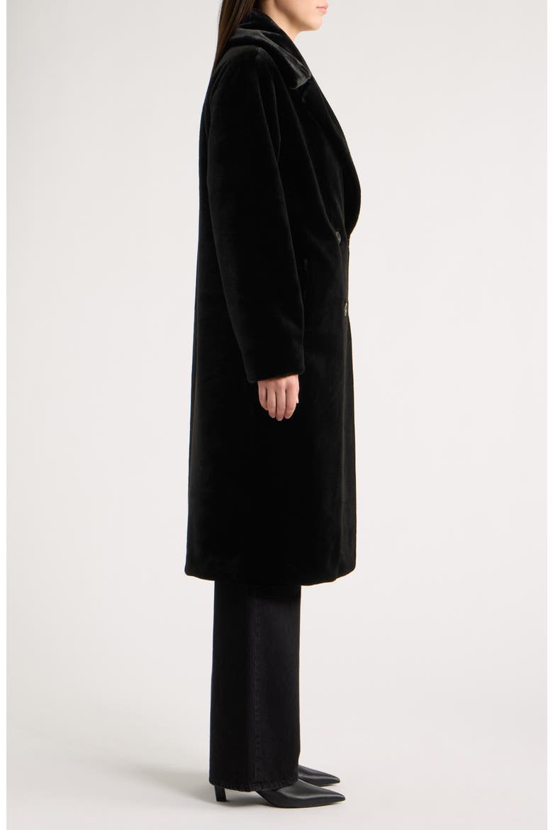 Faux Fur Double Breasted Long Coat, Alternate, color, BLACK