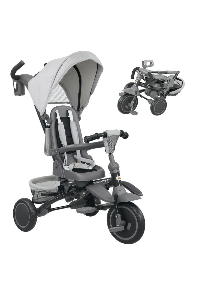 Kids Tricycle with Adjustable Push Handle and Removable Canopy, Alternate, color, Gray