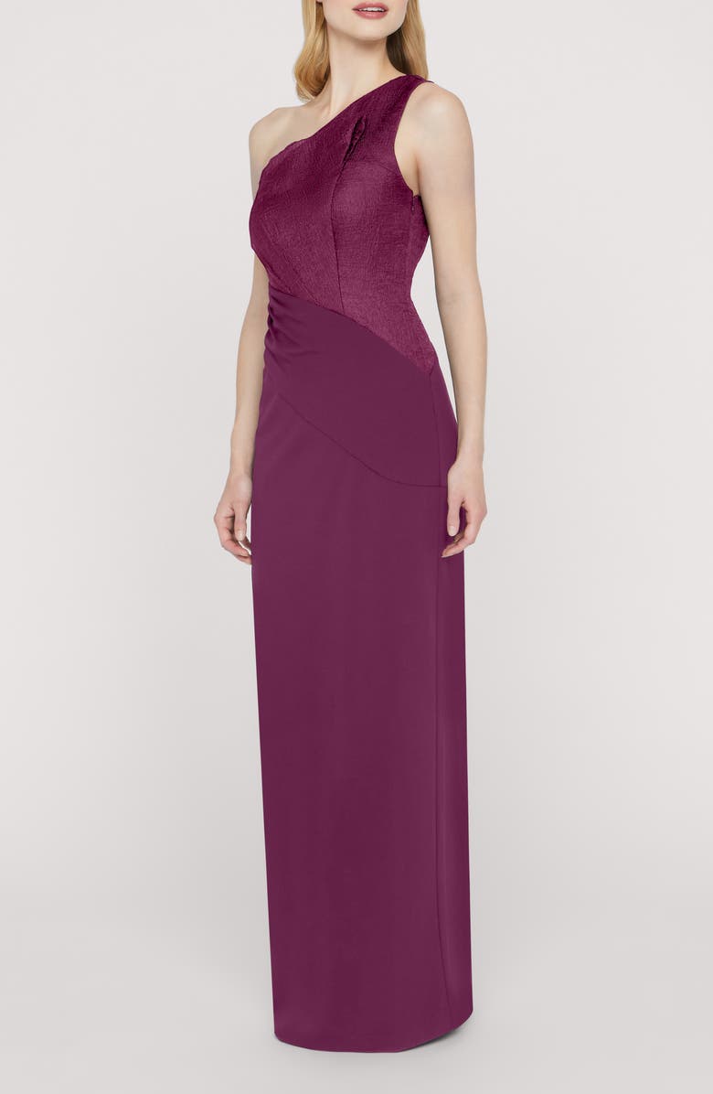 JS Collections Ingrid One-Shoulder Mixed Media Gown, Alternate, color, Violet Rose