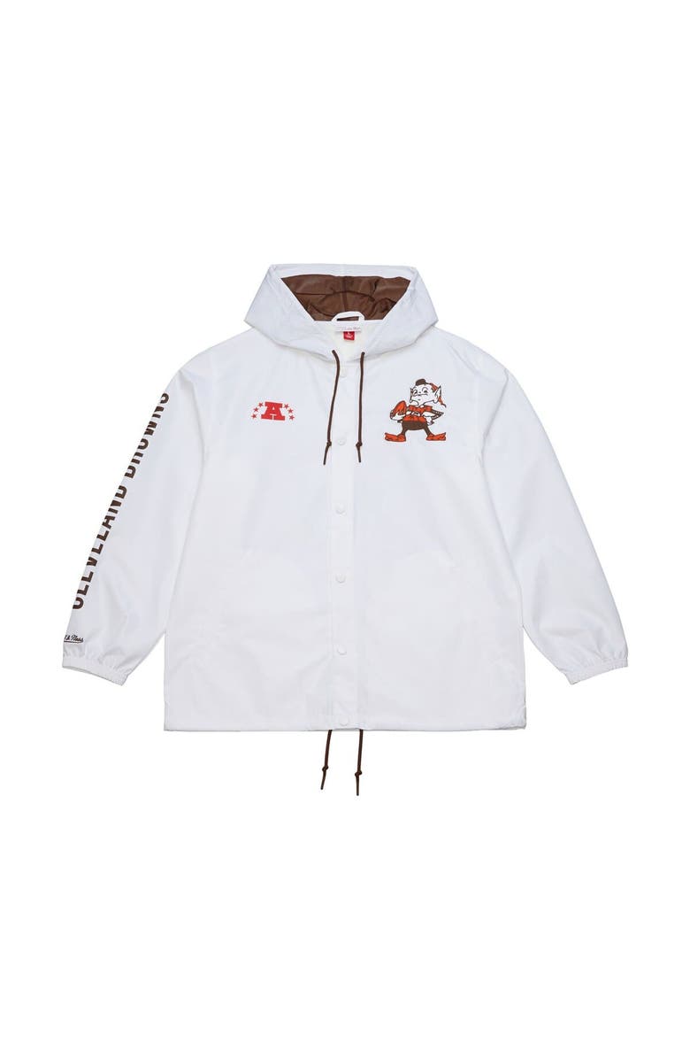 Mitchell & Ness Men's Mitchell & Ness White Cleveland Browns Vintage Logo Coaches Full-Snap Hoodie Jacket, Alternate, color,