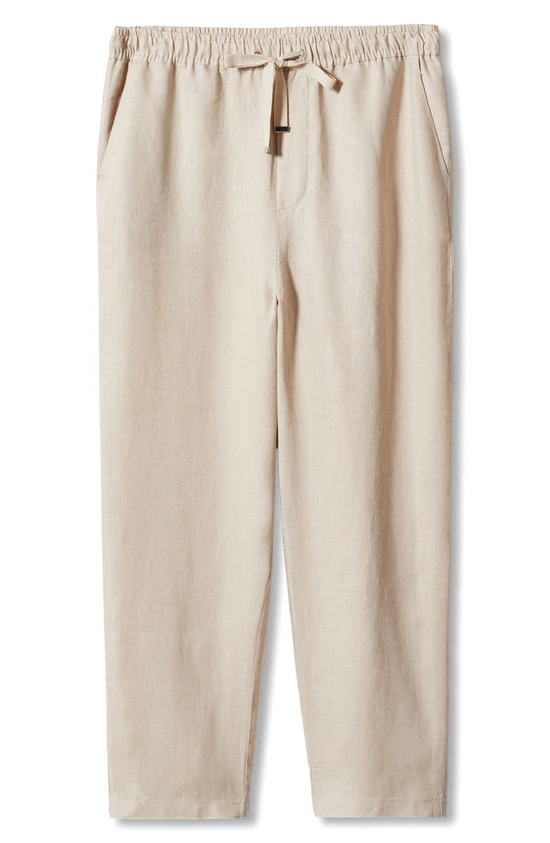 MANGO Drawstring Linen Pants, Alternate, color, Light/ Pastel Grey