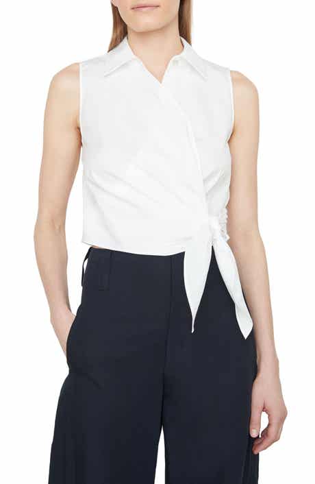 Vince Sleeveless Cotton Wrap Shirt