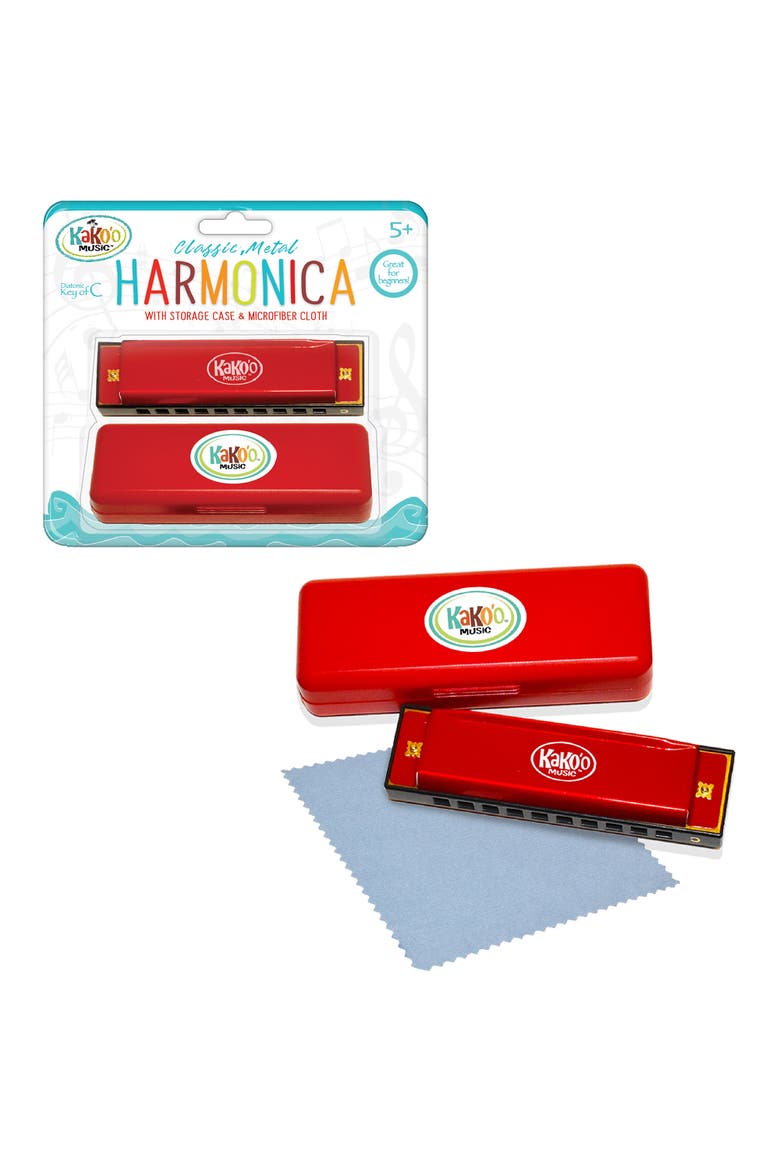 Classic Metal Harmonica Red 4 Inch Harmonica With Storage Case, Alternate, color, Multicolored