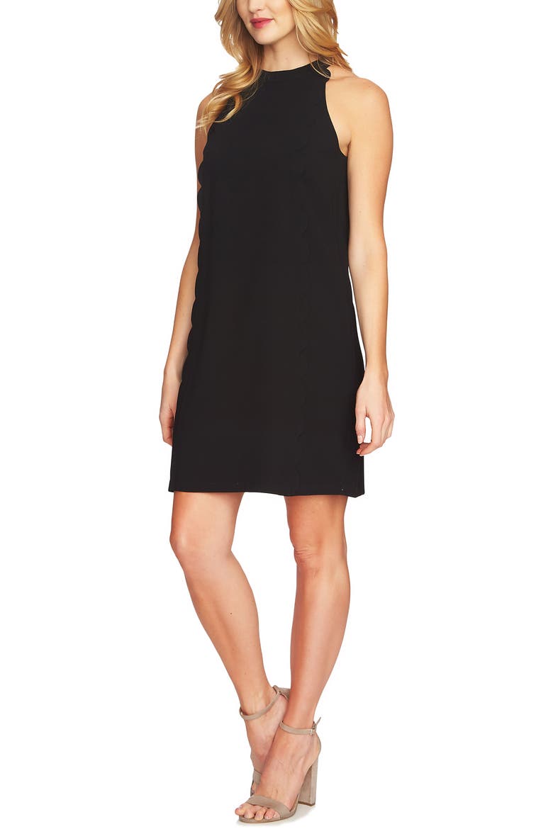Scalloped Shift Dress, Alternate, color, RICH BLACK