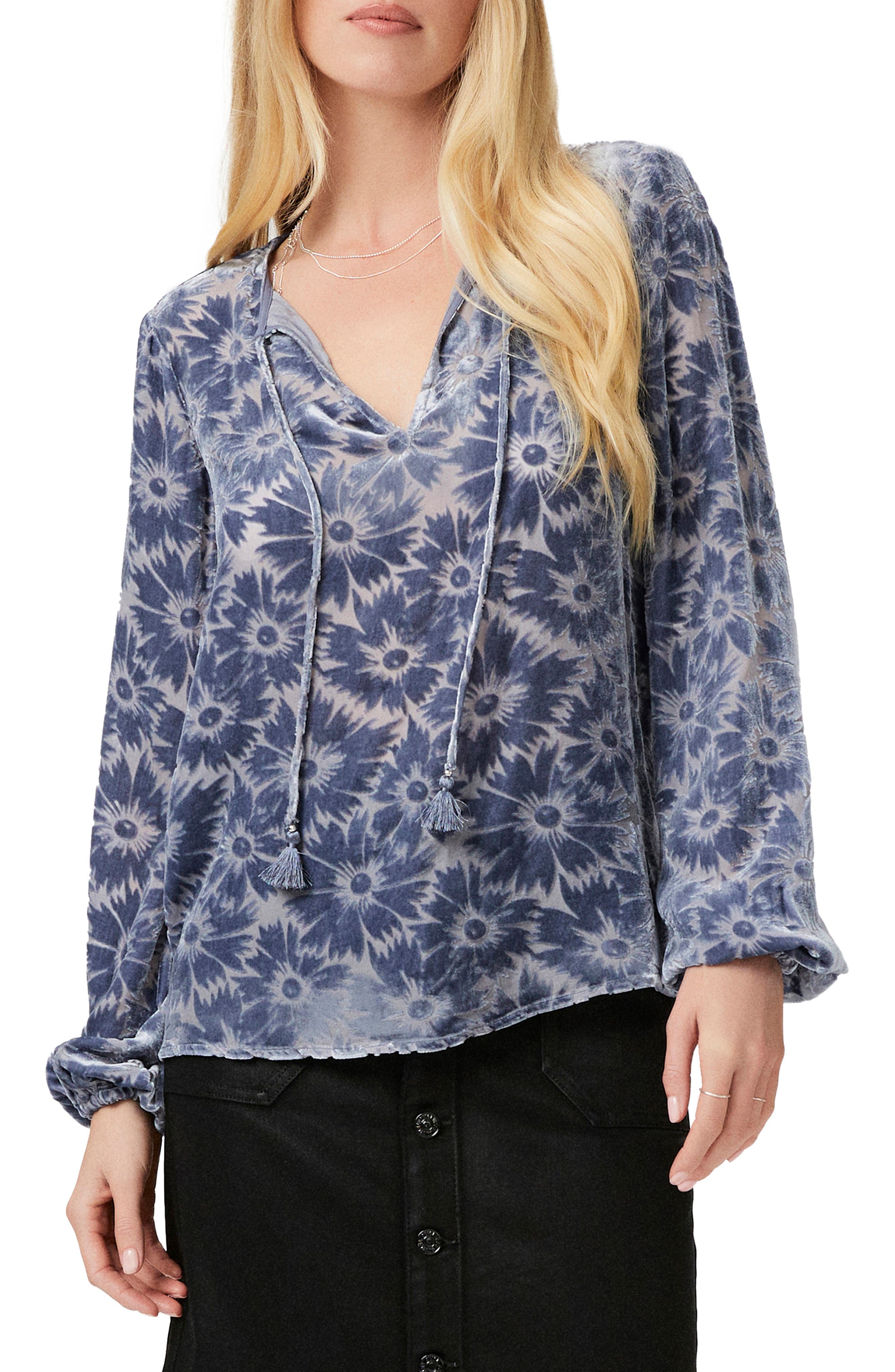PAIGE Selmah Velvet Flower Tie Neck Top