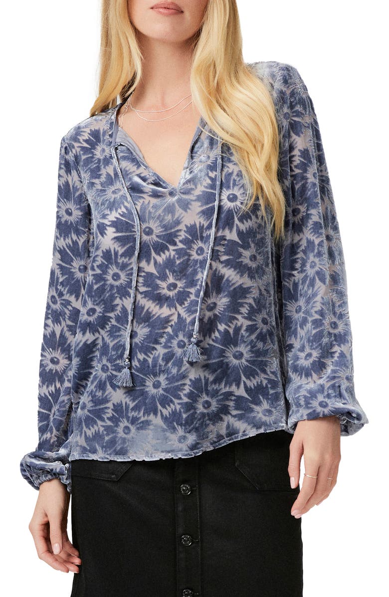PAIGE Selmah Velvet Flower Tie Neck Top, Main, color, Icd Slate