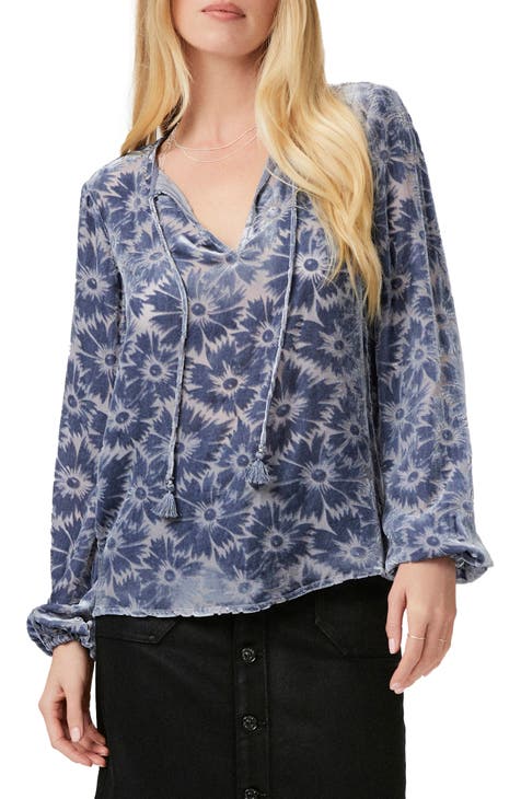 Selmah Velvet Flower Tie Neck Top